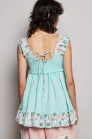 POL V Neck Sleeveless Thermal Top with Contrasting Detail in Aqua