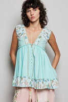 POL V Neck Sleeveless Thermal Top with Contrasting Detail in Aqua