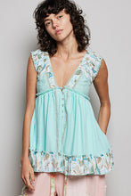 Load image into Gallery viewer, POL V Neck Sleeveless Thermal Top with Contrasting Detail in Aqua
