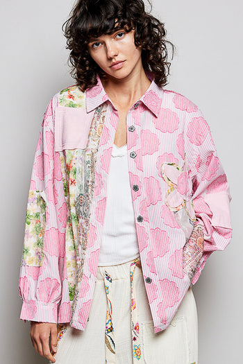 POL Woven Mixed Floral Detailed Top in Pink