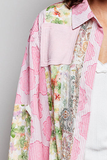 POL Woven Mixed Floral Detailed Top in Pink