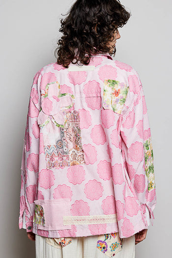 POL Woven Mixed Floral Detailed Top in Pink