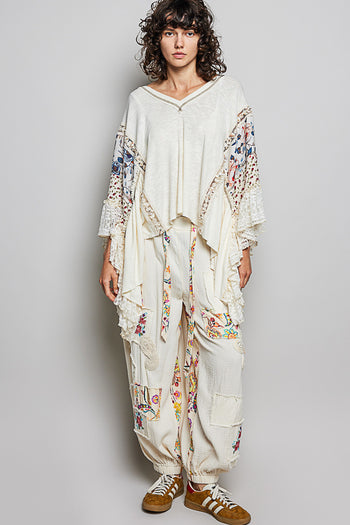 POL OVERSIZED Mixed Poncho Style Top in Natural