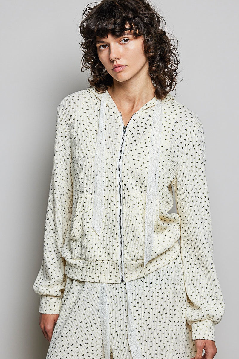 POL Soft Floral Printed Hooded Jacket in Cream Floral – June Adel