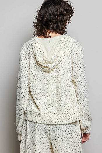 POL Soft Floral Printed Hooded Jacket in Cream Floral