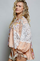 POL Mixed Lace and Printed Top in Apricot Multi