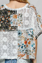Load image into Gallery viewer, POL Lace and Mixed Floral Patchwork Top in Ivory Multi
