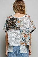 POL Lace and Mixed Floral Patchwork Top in Ivory Multi