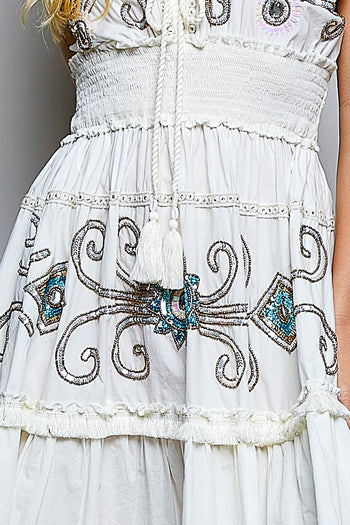 POL Embroidered and Sequined Dress in Ivory