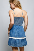 POL Embroidered and Sequined Denim Dress in Deep Denim
