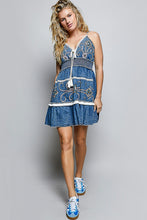 Load image into Gallery viewer, POL Embroidered and Sequined Denim Dress in Deep Denim
