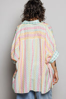 POL OVERSIZED Hand Stitched Striped Top in Ivory Multi