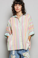 POL OVERSIZED Hand Stitched Striped Top in Ivory Multi