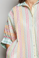 POL OVERSIZED Hand Stitched Striped Top in Ivory Multi