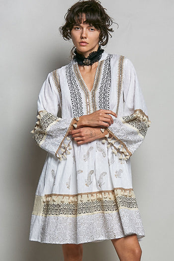 POL Embroidered Dress in Ivory Multi