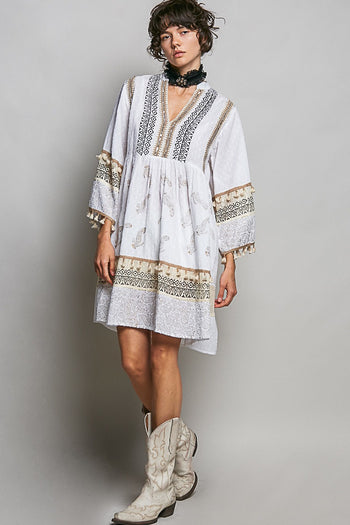 POL Embroidered Dress in Ivory Multi