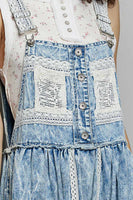 POL Denim Overall Dress with Lace and Crochet Details in Denim