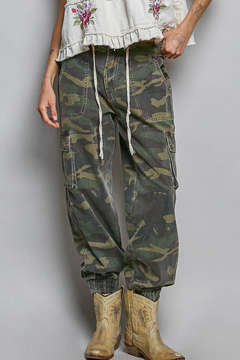 POL Twill Camo Joggers in Olive Camo