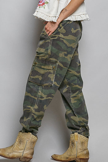 POL Twill Camo Joggers in Olive Camo