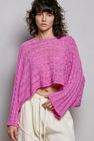 POL CROPPED Twisted Cable Thin Sweater in Berry Pink