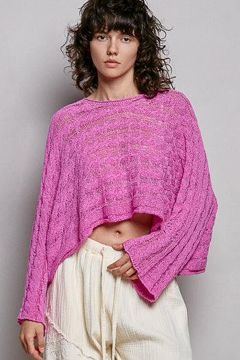POL CROPPED Twisted Cable Thin Sweater in Berry Pink