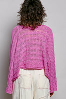 POL CROPPED Twisted Cable Thin Sweater in Berry Pink