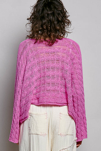 POL CROPPED Twisted Cable Thin Sweater in Berry Pink