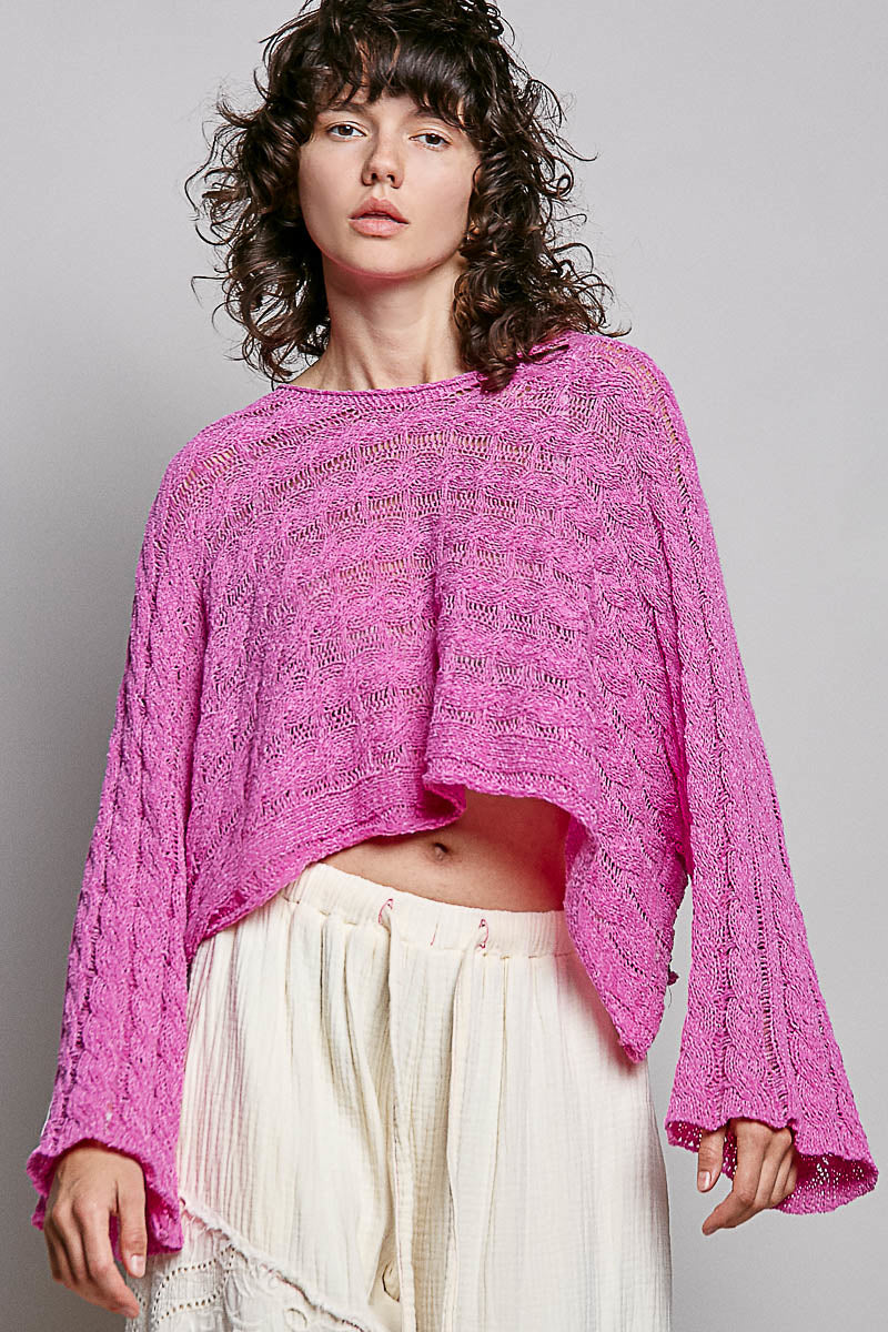 POL CROPPED Twisted Cable Thin Sweater in Berry Pink – June Adel