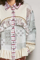 POL Mixed Prints and Ruffle Detailed Top in Cream/Red Multi