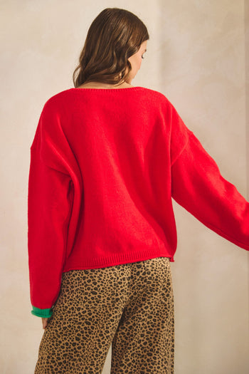 LovLov MERRY CHRISTMAS Knit Sweater in Red