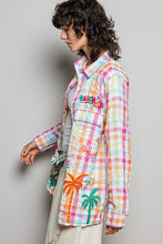 Load image into Gallery viewer, POL Sunset Paradise Embroidered Plaid Shirt in Pink Multi
