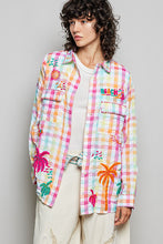 Load image into Gallery viewer, POL Sunset Paradise Embroidered Plaid Shirt in Pink Multi
