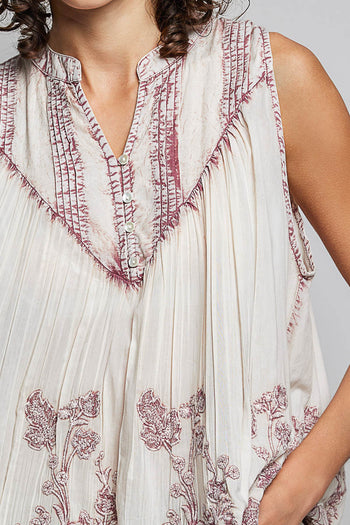POL Washed Embroidered Pintuck Tank in Blush