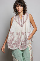 POL Washed Embroidered Pintuck Tank in Blush