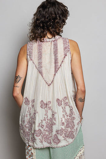 POL Washed Embroidered Pintuck Tank in Blush