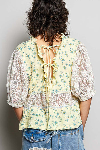 POL Floral Print Gauze Top in Yellow Floral