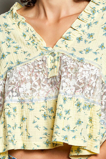 POL Floral Print Gauze Top in Yellow Floral
