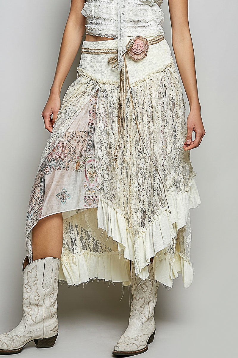 POL Layered Lace Skirt in Cream Mix – June Adel