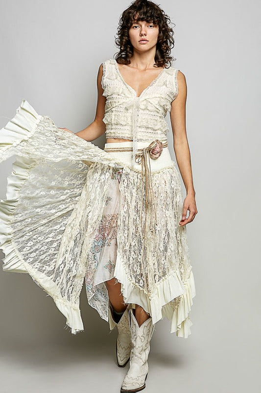POL Layered Lace Skirt in Cream Mix – June Adel
