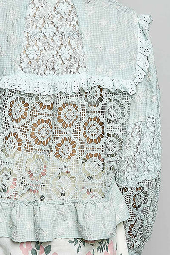 POL Lace and Crochet Jacket in Mint Sage