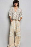 POL Ribbed Floral and Lace Detailed Top in Taupe
