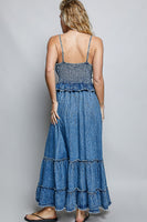 POL Embroidered Dress in Deep Denim