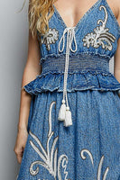 POL Embroidered Dress in Deep Denim