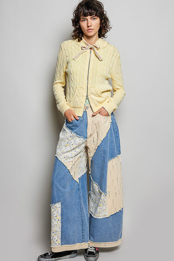 POL Cable Knit Washed Jacket in Pineapple