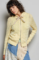 POL Cable Knit Washed Jacket in Pineapple