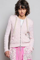 POL Cable Knit Hooded Sweater in Baby Pink