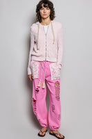 POL Cable Knit Hooded Sweater in Baby Pink