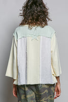 POL Thermal Knit and Stripe Top with Star Patches in Beige Stripe