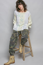 Load image into Gallery viewer, POL Thermal Knit and Stripe Top with Star Patches in Beige Stripe
