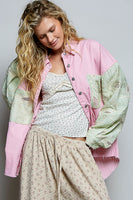 POL Stiped Twill Top with Crochet Embroidery in Pink Stripe Multi